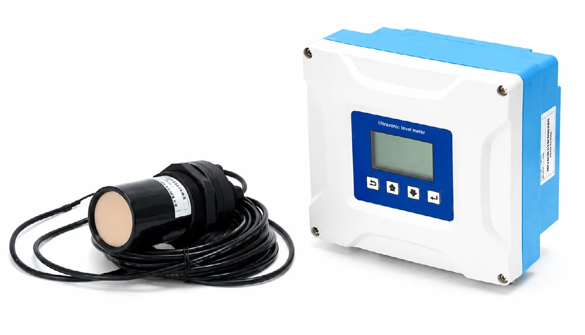 Separate ultrasonic level sensor and display unit shown in the supplied catalogue